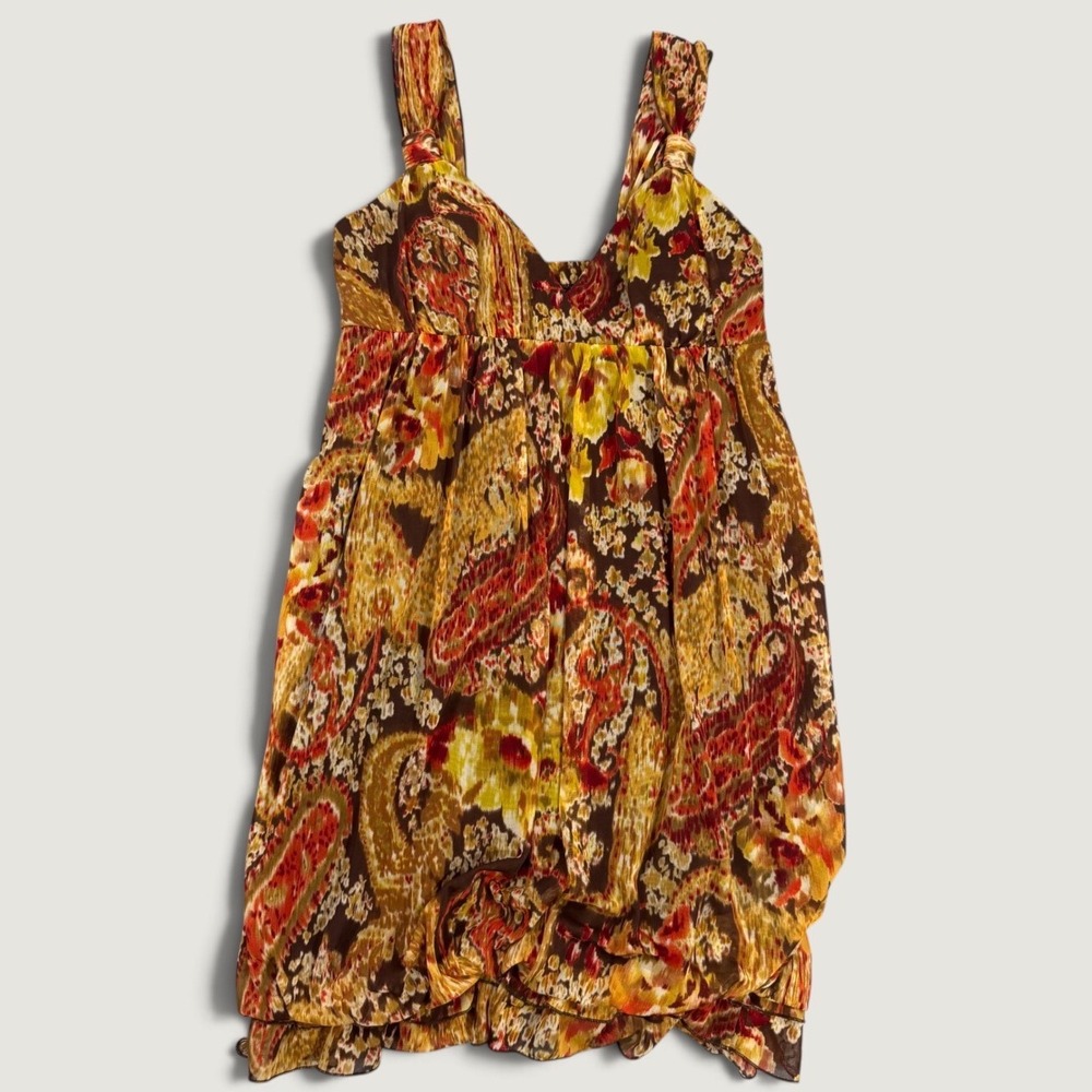 Unbranded Bubble Hem Mini Dress Womens Small Brown Paisley Excellent